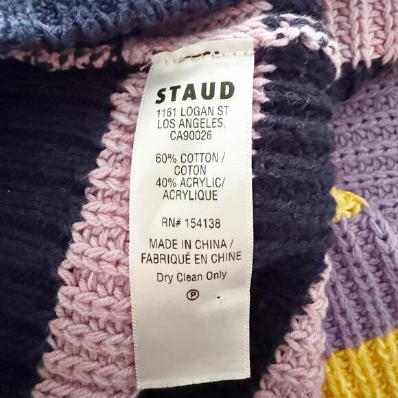 STAUD Hampton Oversized Stripe Cabana Knit Sweater Size Large Half Zip Cotton - Picture 11 of 13